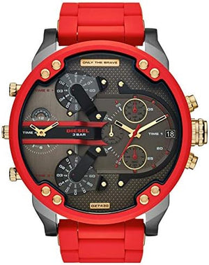 Diesel Mr Daddy 2.0 Chronograph Grey Dial Red Rubber Strap Watch For Men - DZ7430 Buy Now By Diesel