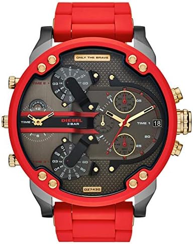 Diesel Mr Daddy 2.0 Chronograph Grey Dial Red Rubber Strap Watch For Men - DZ7430 Buy Now By Diesel