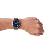 Emporio Armani Chronograph Blue Dial Gun Metallic Mesh Bracelet Watch For Men - AR1979 Buy Now By Emporio Armani