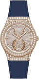 Guess Multifunction Crystals Rose Gold Dial Blue Rubber Strap Watch For Women - GW0439L4 Buy Now By Guess