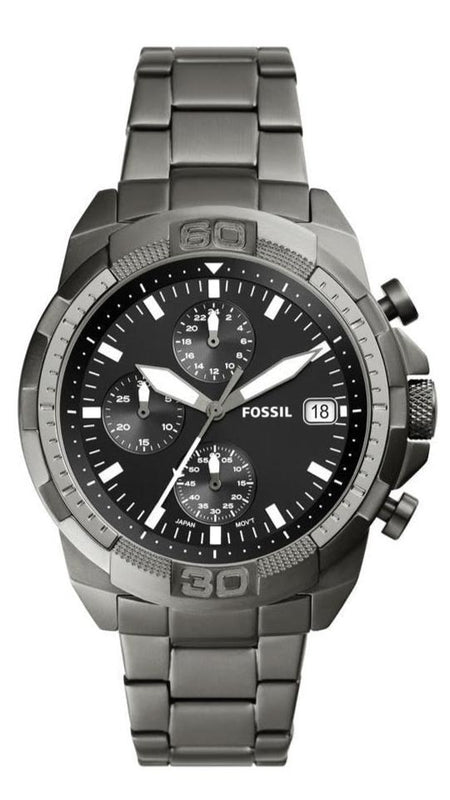 Fossil Bronson Chronograph Black Dial Grey Steel Strap Watch for Men - FS5852 Buy Now By Fossil