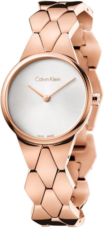Calvin Klein Snake Silver Dial Rose Gold Steel Strap Watch For Women - K6E23646 Buy Now By Calvin Klein