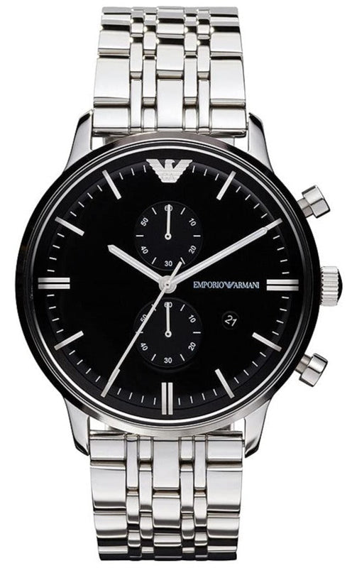 Emporio Armani Chronograph Black Dial Silver Steel Strap Watch For Men - AR0389 Buy Now By Emporio Armani
