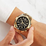 Guess Surge Chronograph Black Dial Gold Steel Strap Watch for Men - W1258G2 Buy Now By Guess