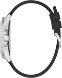 Guess King Quartz Crystals Silver Dial Black Silicone Strap Watch For Men - GW0537G1 Buy Now By Guess