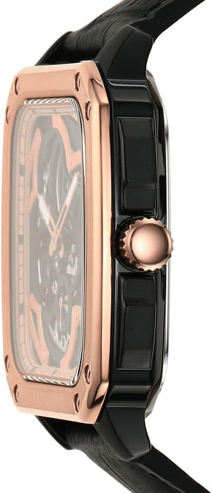 Fossil Inscription Automatic Skeleton Rose Gold Dial Black Leather Strap Watch for Men - BQ2572 Buy Now By Fossil