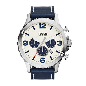 Fossil Nate Chronograph White Dial Blue Leather Strap Watch for Men - JR1480 Buy Now By Fossil