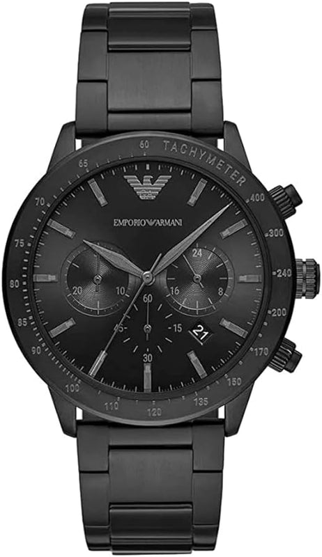 Emporio Armani Mario Chronograph Black Dial Black Steel Strap Watch For Men - AR11242 Buy Now By Emporio Armani