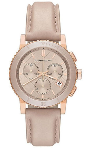 Burberry Chronograph Rose Gold Dial Beige Leather Strap Watch for Women - BU9704 Buy Now By Burberry