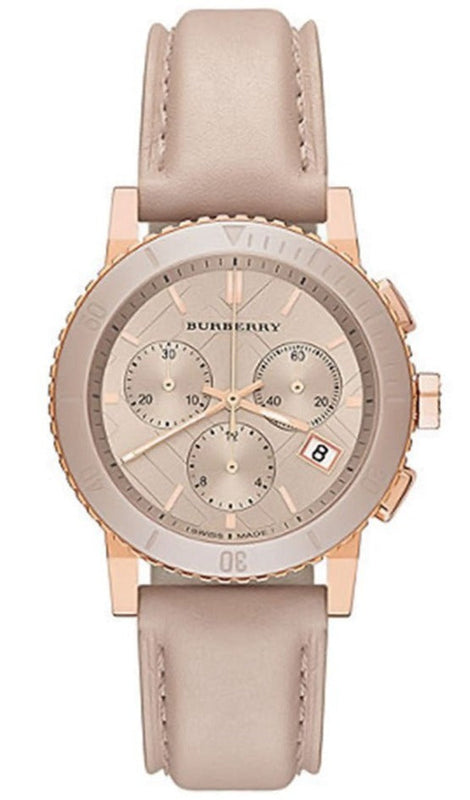 Burberry Chronograph Rose Gold Dial Beige Leather Strap Watch for Women - BU9704 Buy Now By Burberry