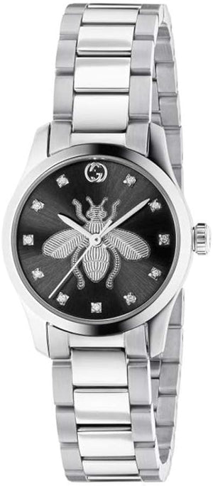 Gucci G Timeless Quartz Diamonds Black Dial Silver Steel Strap Watch For Women - YA1265024 Buy Now By Gucci