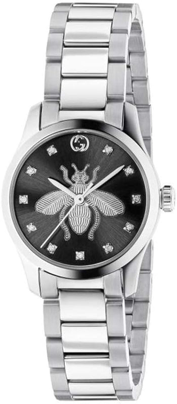 Gucci G Timeless Quartz Diamonds Black Dial Silver Steel Strap Watch For Women - YA1265024 Buy Now By Gucci