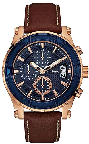 Guess Pinnacle Chronograph Quartz Blue Dial Brown Leather Strap Watch For Women - W0673G3 Buy Now By Guess