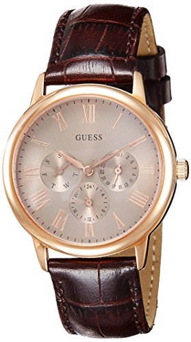 Guess Wafer Quartz Beige Dial Brown Leather Strap Watch For Men - W0496G1 Buy Now By Guess