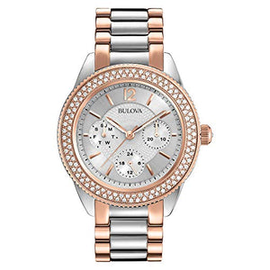 Bulova Crystal Collection Silver Dial Two Tone Steel Strap Watch for Women - 98N100 Buy Now By Bulova