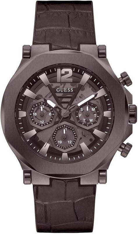 Guess Edge Chronograph Brown Dial Brown Leather Strap Watch For Men - GW0492G2 Buy Now By Guess