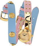 Versace Medusa Lock Icon Quartz Gold Dial Pink & Blue Leather Strap Watch For Women - VEDW00219 Buy Now By Versace