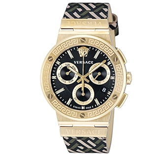 Versace Greca Chronograph Black Dial Brown Leather Strap Watch For Men - VEZ900621 Buy Now By Versace