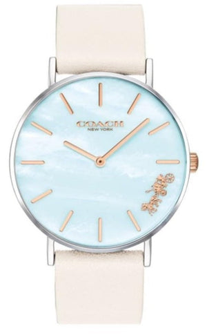 Coach Perry Blue Mother of Pearl Dial White Leather Strap Watch for Women - 14503270 Buy Now By Coach