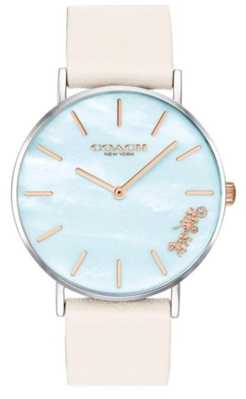 Coach Perry Blue Mother of Pearl Dial White Leather Strap Watch for Women - 14503270 Buy Now By Coach