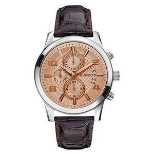 Guess Exec Chronograph Quartz Gold Dial Brown Leather Strap Watch for Men - W0076G3 Buy Now By Guess