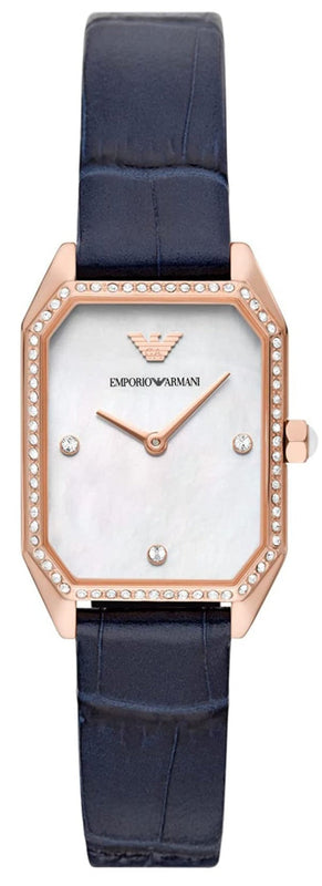 Emporio Armani Gianni T Bar Quartz Mother of Pearl Dial Blue Leather Strap Watch For Women - AR11466 Buy Now By Emporio Armani
