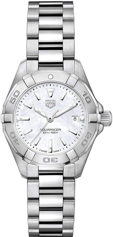 Tag Heuer Aquaracer Quartz Mother of Pearl White Dial Silver Steel Strap Watch for Women - WBD1411.BA0741 Buy Now By Tag Heuer