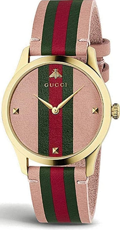 Gucci G Timeless Quartz Pink Dial Three Tone Leather Strap Watch For Women - YA1264118 Buy Now By Gucci