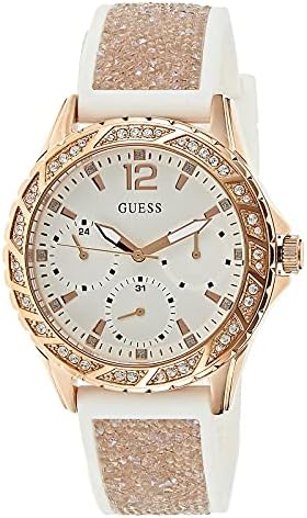 Guess Swirl Quartz Silver Dial White Rubber Strap Watch For Women - W1096l2 Buy Now By Guess
