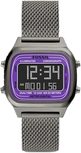 Fossil Retro Digital Purple Dial Grey Mesh Strap Watch for Men - FS5888 Buy Now By Fossil