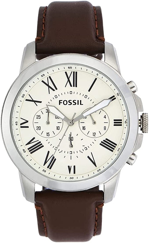 Fossil Grant Chronograph White Dial Brown Leather Strap Watch for Men - FS4735 Buy Now By Fossil