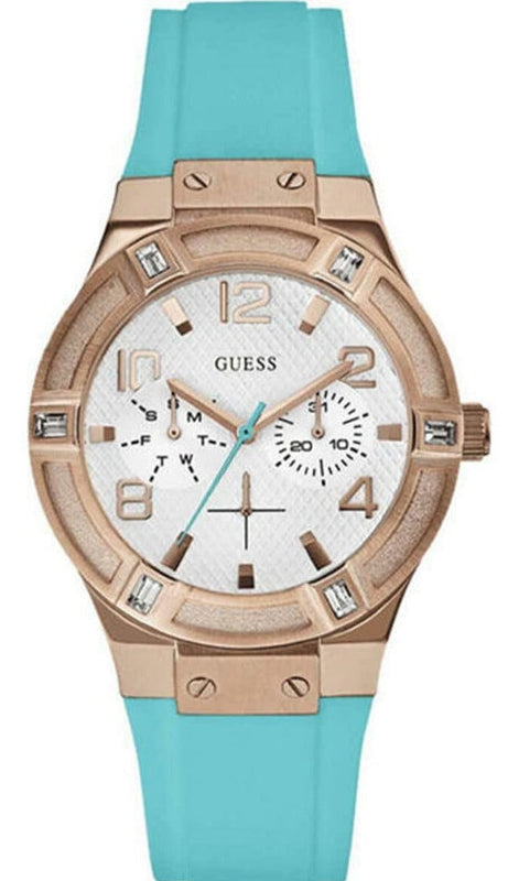Guess Jet Setter White Dial Turquoise Silicone Strap Watch For Women - W0564L3 Buy Now By Guess