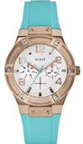 Guess Jet Setter White Dial Turquoise Silicone Strap Watch For Women - W0564L3 Buy Now By Guess