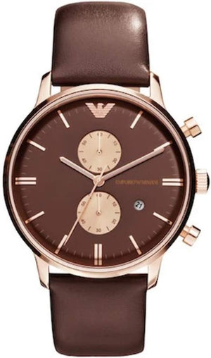 Emporio Armani Classic Chronograph Brown Dial Brown Leather Strap Watch For Men - AR0387 Buy Now By Emporio Armani