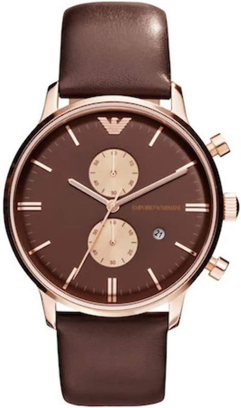 Emporio Armani Classic Chronograph Brown Dial Brown Leather Strap Watch For Men - AR0387 Buy Now By Emporio Armani