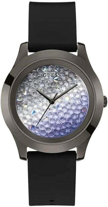 Guess Crush Crystals Silver Dial Black Rubber Strap Watch for Women - W1223L4 Buy Now By Guess