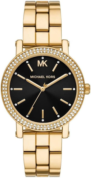 Michael Kors Corey Three Hand Black Dial Gold Steel Strap Watch for Women - MK7345 Buy Now By Michael Kors
