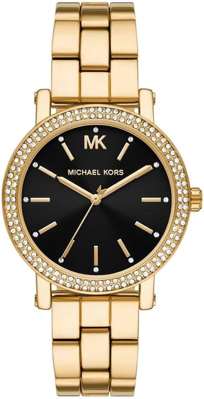 Michael Kors Corey Three Hand Black Dial Gold Steel Strap Watch for Women - MK7345 Buy Now By Michael Kors