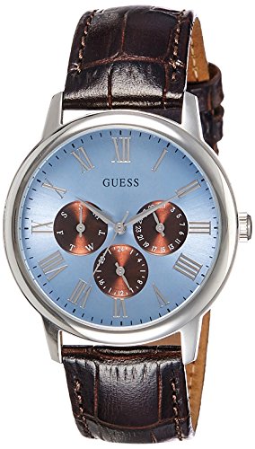 Guess Wafer Analog Blue Dial Brown Leather Strap Watch For Men - W0496G2 Buy Now By Guess