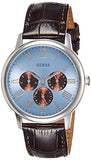 Guess Wafer Analog Blue Dial Brown Leather Strap Watch For Men - W0496G2 Buy Now By Guess
