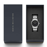 Daniel Wellington Iconic Link Black Dial Silver Steel Strap Watch For Women - DW00100206
