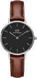 Daniel Wellington Classic Petite St Mawes Black Dial Brown Leather Strap Watch For Women - DW00100237