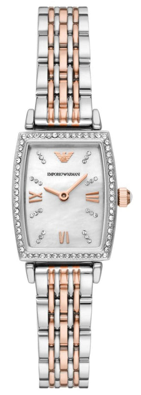 Emporio Armani Gianni T Bar White Mother Of Pearl Dial Two Tone Steel Strap Watch For Women - AR11519 Buy Now By Emporio Armani