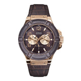 Guess Rigor Analog Brown Dial Brown Leather Strap Watch For Men - W0040G3 Buy Now By Guess