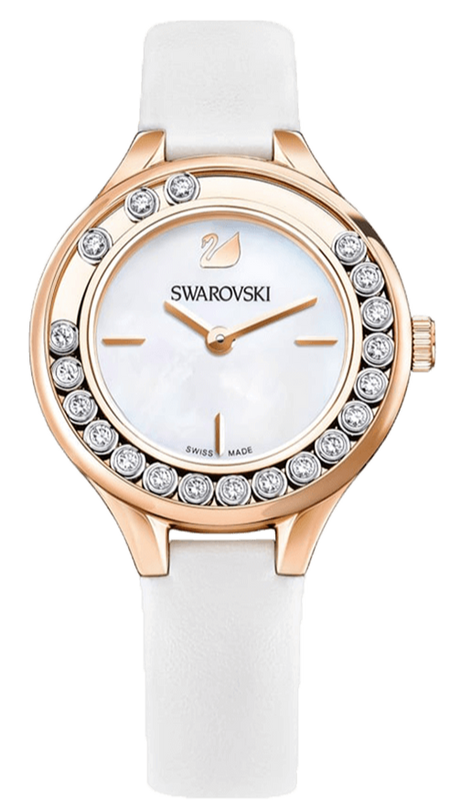 Swarovski Lovely Crystals Mother of Pearl Dial White Leather Strap Watch for Women - 5242904 Buy Now By Swarovski