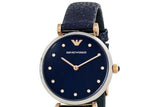 Emporio Armani Gianni T Bar Analog Blue Dial Black Leather Strap Watch For Women - AR1989 Buy Now By Emporio Armani