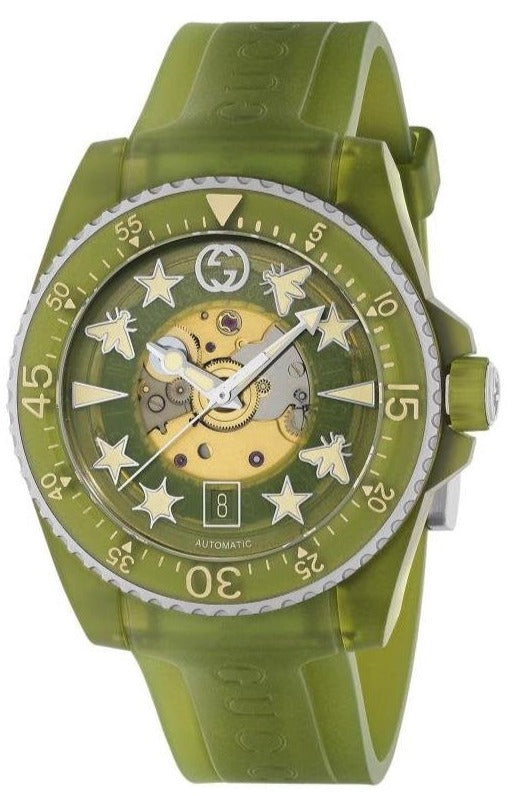 Gucci Dive Automatic Green Dial Green Rubber Strap Unisex Watch - YA136345 Buy Now By Gucci