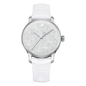 Swarovski Crystalline Hours Silver Dial White Leather Strap Watch for Women - 5295383 Buy Now By Swarovski