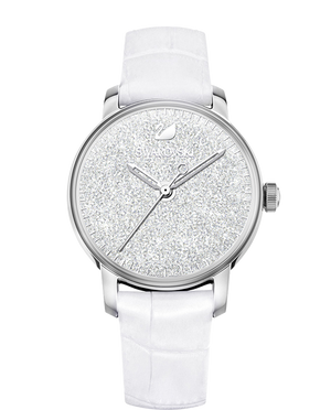 Swarovski Crystalline Hours Silver Dial White Leather Strap Watch for Women - 5295383 Buy Now By Swarovski
