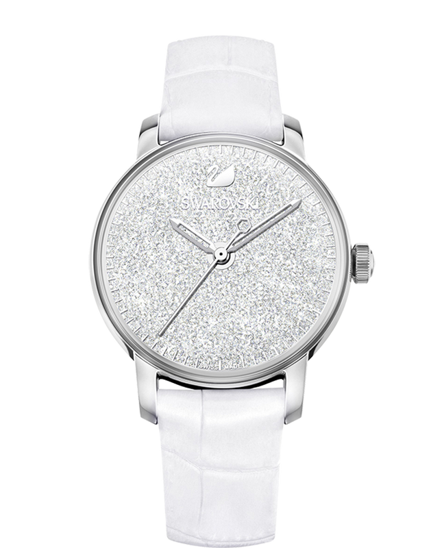 Swarovski Crystalline Hours Silver Dial White Leather Strap Watch for Women - 5295383 Buy Now By Swarovski